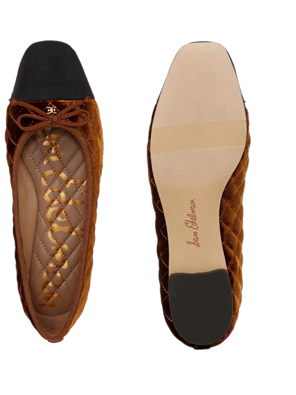 Sam Edelman Marilyn Ballet Flat Camel Velvet Size 7 1/2 New In Box - Picture 2 of 7